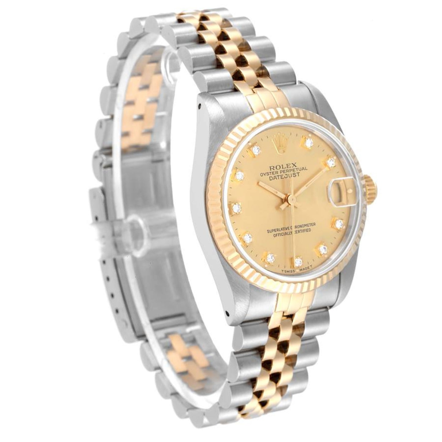 Rolex Datejust Midsize 31mm Steel Yellow Gold Diamond Dial Ladies Watch