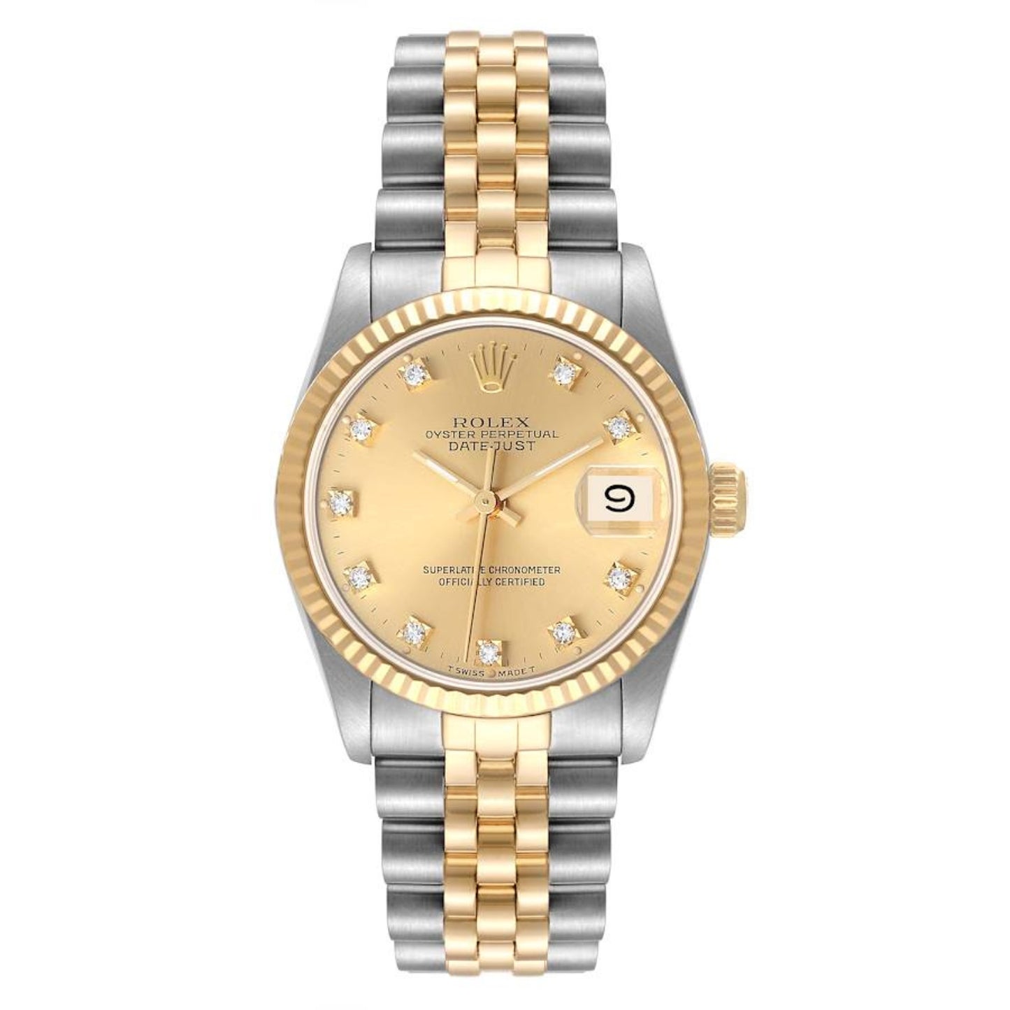 Rolex Datejust Midsize 31mm Steel Yellow Gold Diamond Dial Ladies Watch