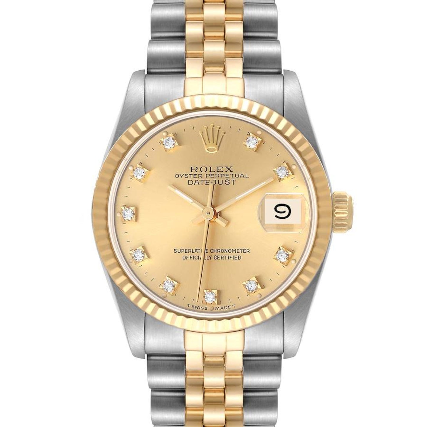 Rolex Datejust Midsize 31mm Steel Yellow Gold Diamond Dial Ladies Watch