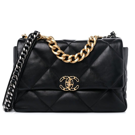 Lambskin Quilted Large Chanel 19 Flap Black
