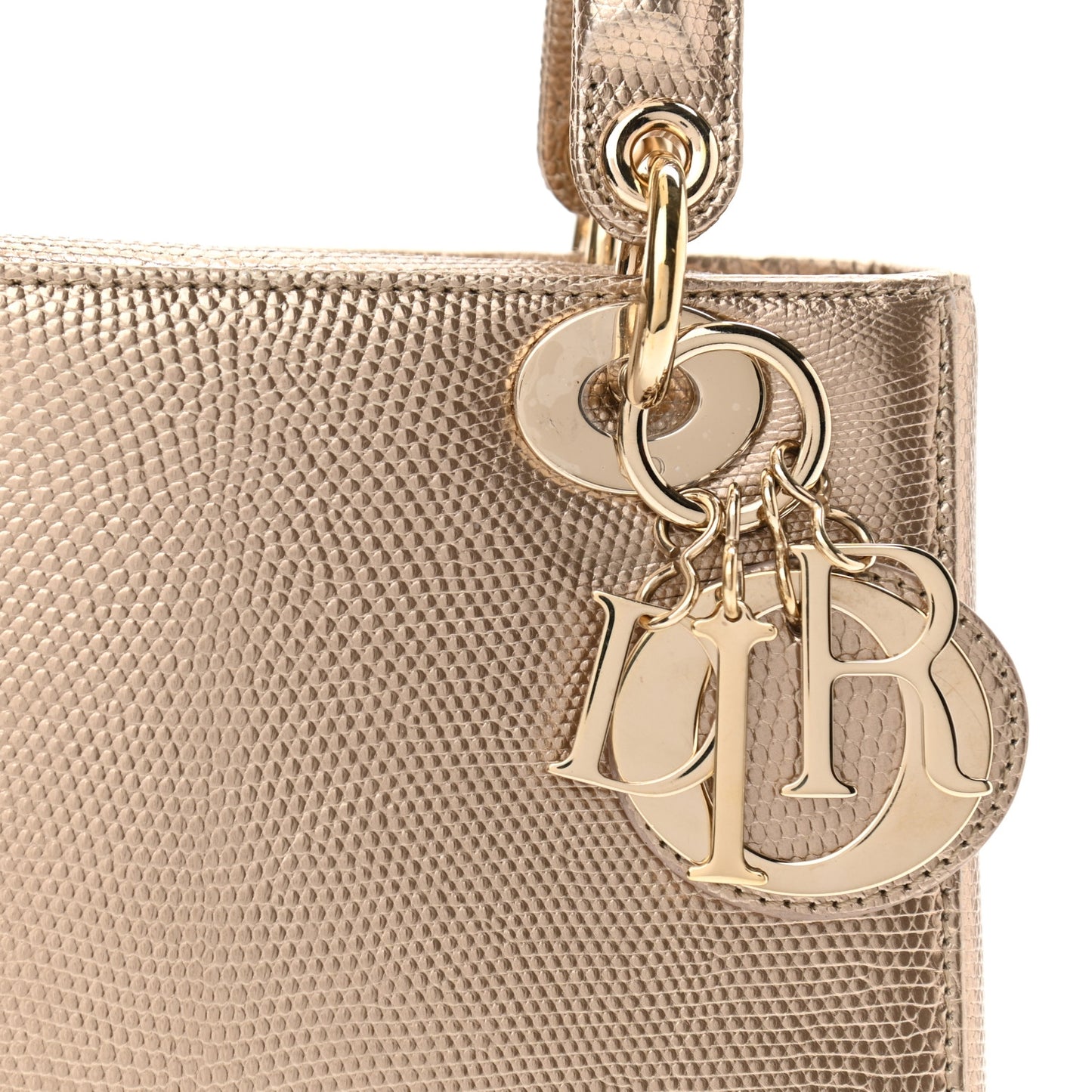 Metallic Lizard Small Lady Dior Gold