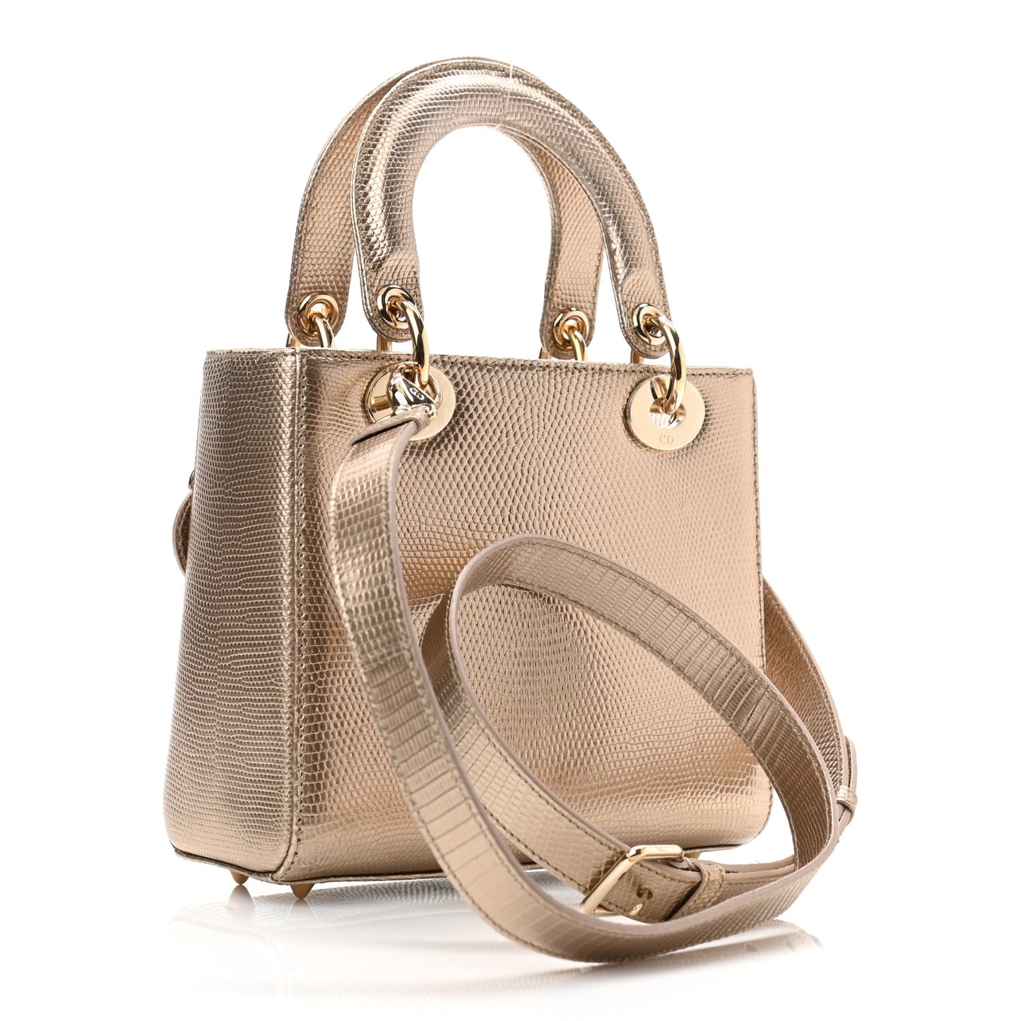 Metallic Lizard Small Lady Dior Gold