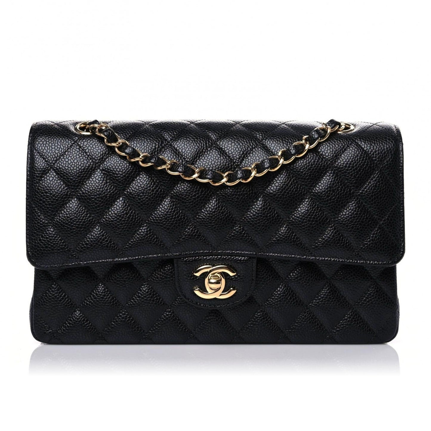 Caviar Quilted Medium Double Flap Black