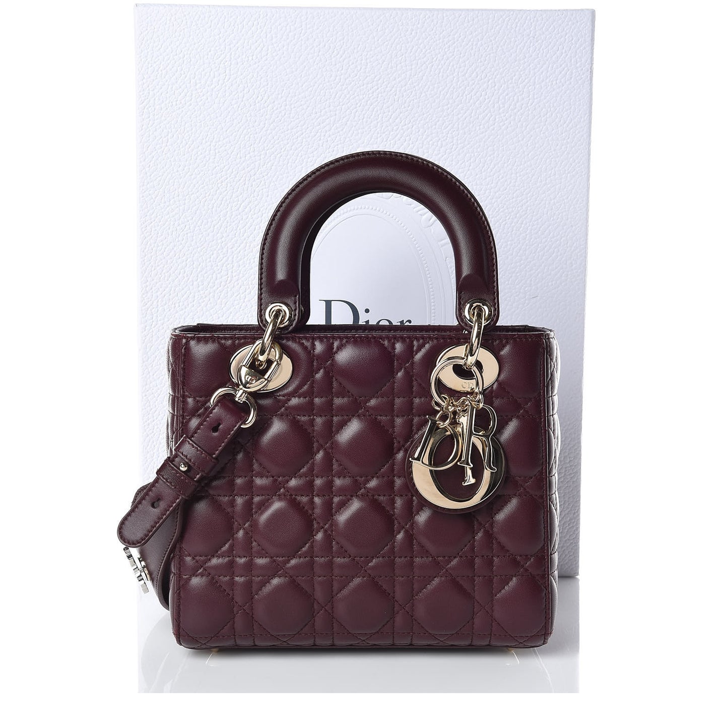 Lambskin Cannage Small Lucky Badges My Lady Dior Burgundy