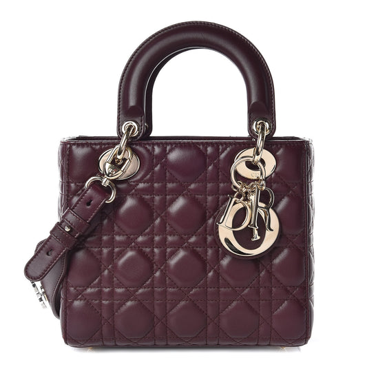Lambskin Cannage Small Lucky Badges My Lady Dior Burgundy