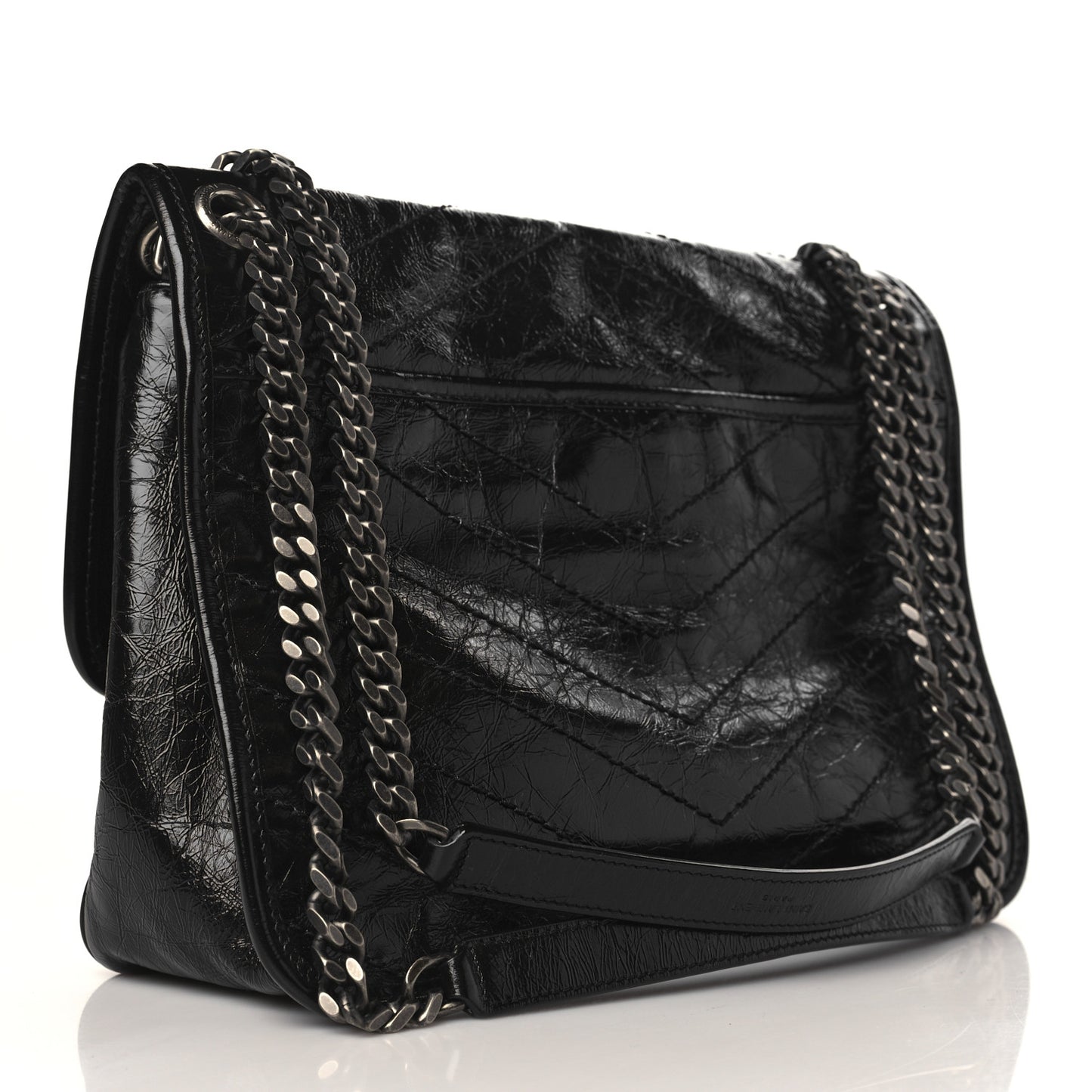 Crinkled Calfskin Matelasse Monogram Medium Niki Chain Satchel Black