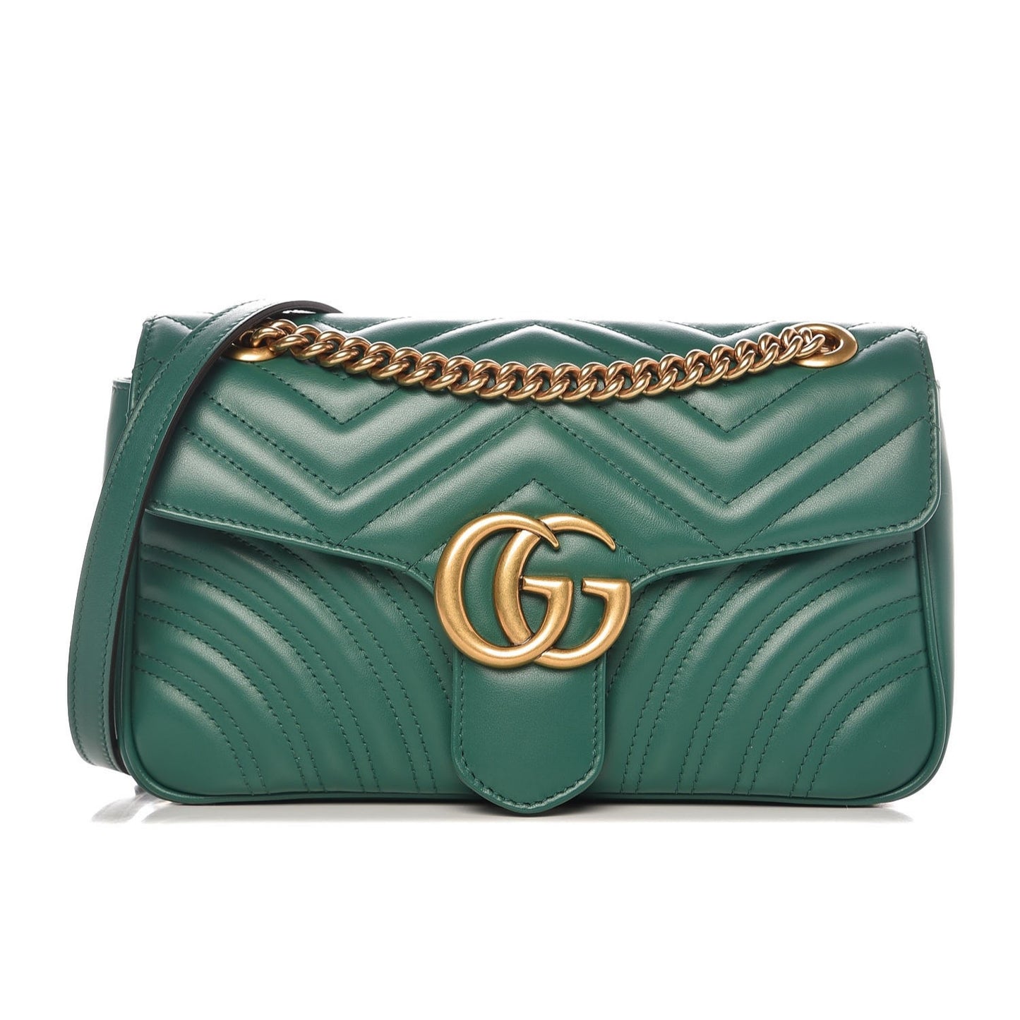 Calfskin Matelasse Small GG Marmont Shoulder Bag Emerald Green