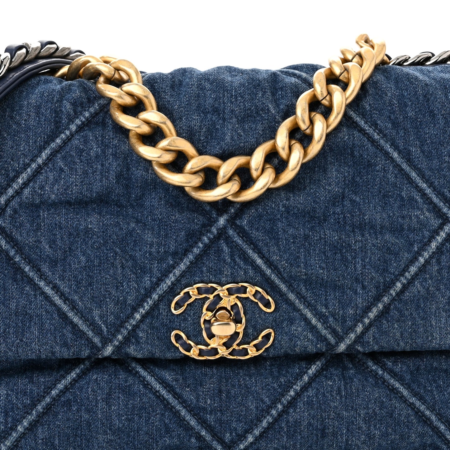 Denim Quilted Large Chanel 19 Flap Blue