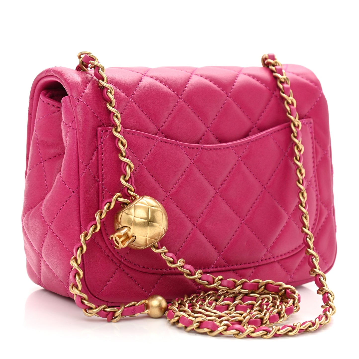 Lambskin Quilted Mini CC Pearl Crush Flap Fuchsia