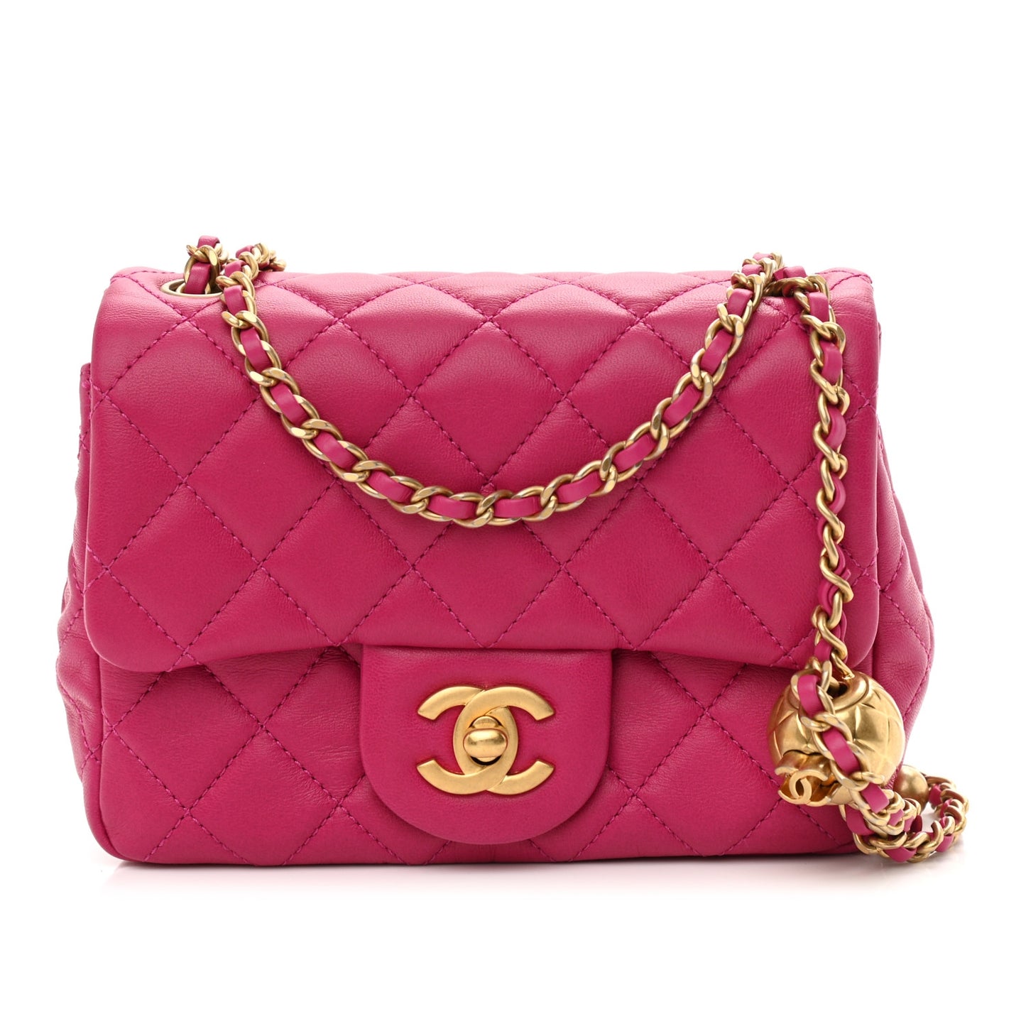 Lambskin Quilted Mini CC Pearl Crush Flap Fuchsia