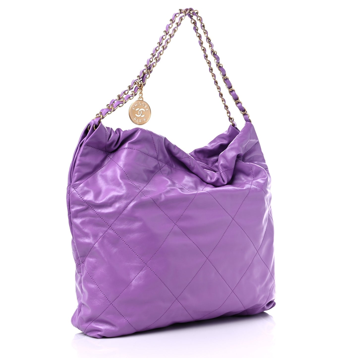Shiny Calfskin Quilted Chanel 22 Purple