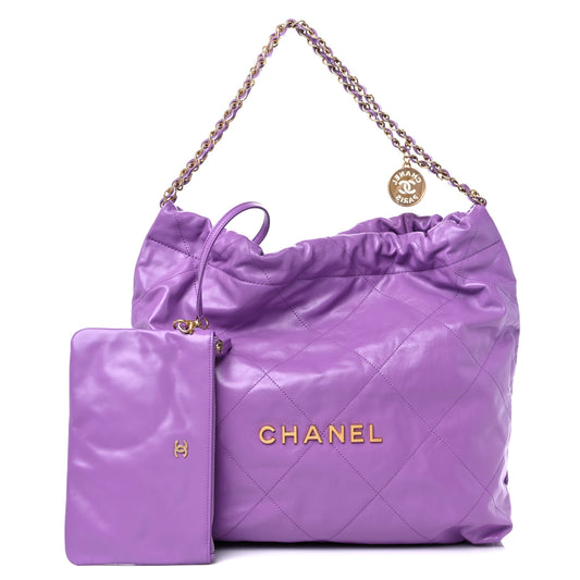 Shiny Calfskin Quilted Chanel 22 Purple