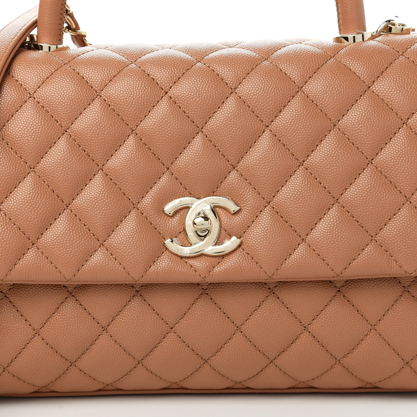 Caviar Quilted Small Coco Handle Flap Brown