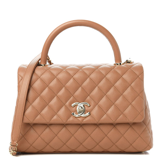 Caviar Quilted Small Coco Handle Flap Brown