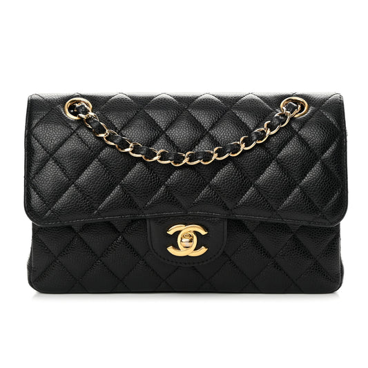 Caviar Quilted Small Double Flap Black