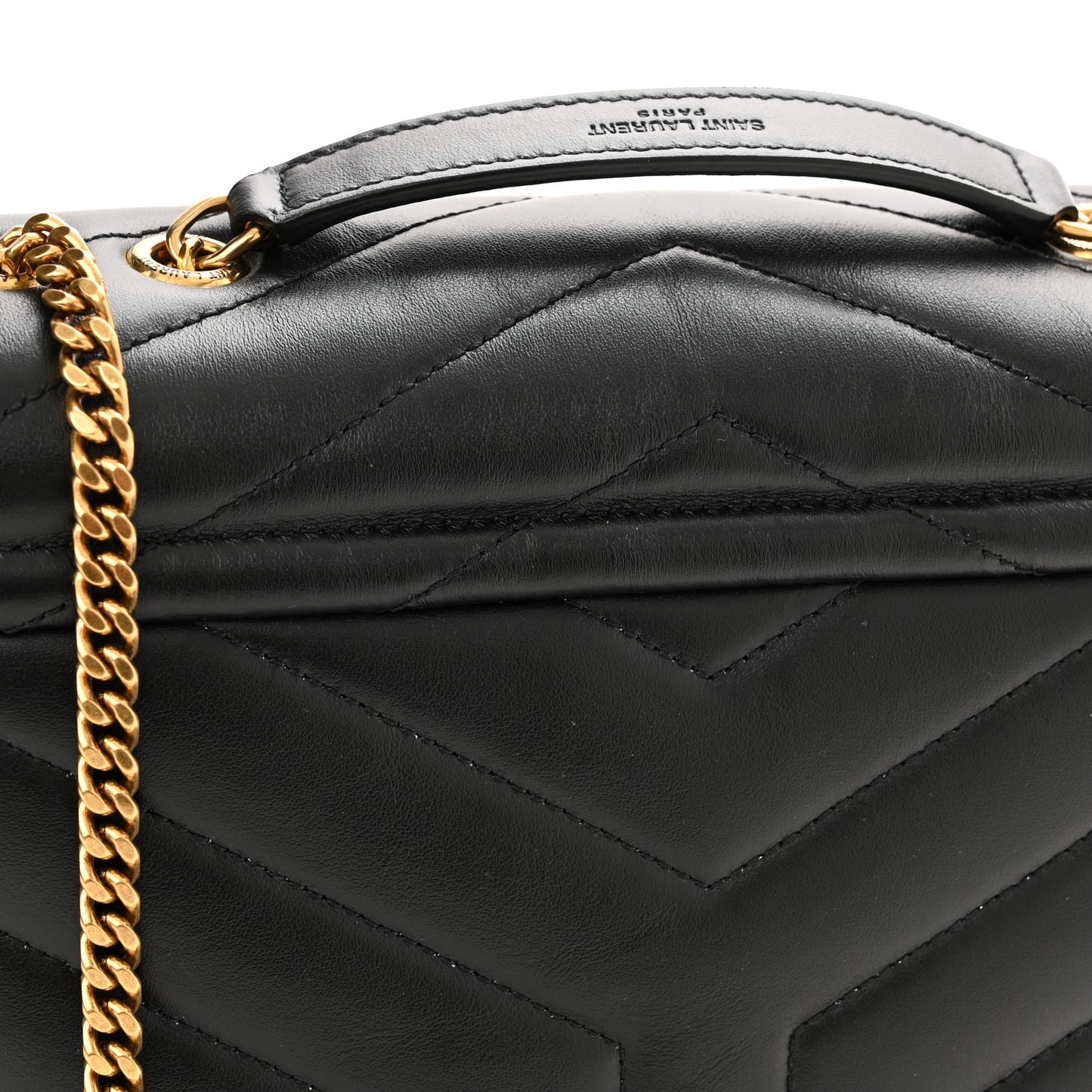 Calfskin Y Quilted Monogram Small Loulou Chain Satchel Black