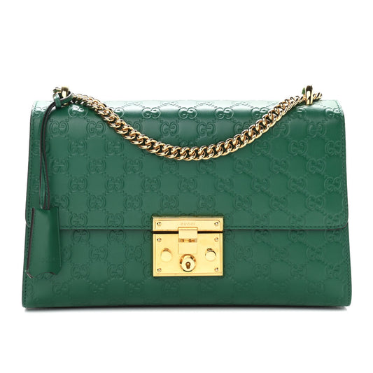 Guccissima Medium Padlock Shoulder Bag Emerald
