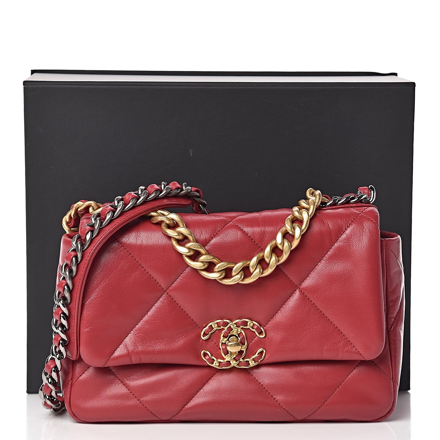Lambskin Quilted Medium Chanel 19 Flap Red