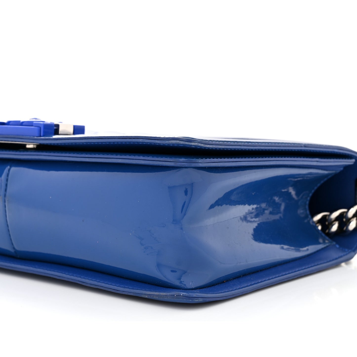 Blue Quilted Patent Leather New Medium Plexiglass Boy Bag