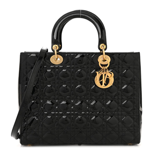 Patent Cannage Large Lady Dior Black