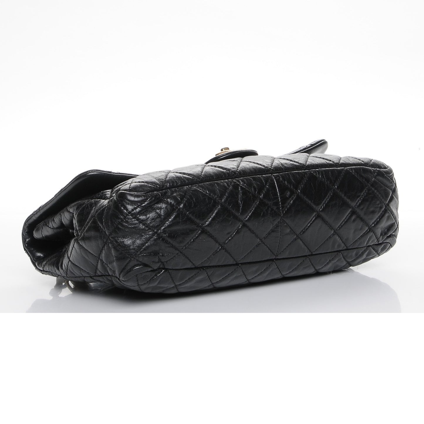 Glazed Calfskin Castle Rock Medium Flap Black