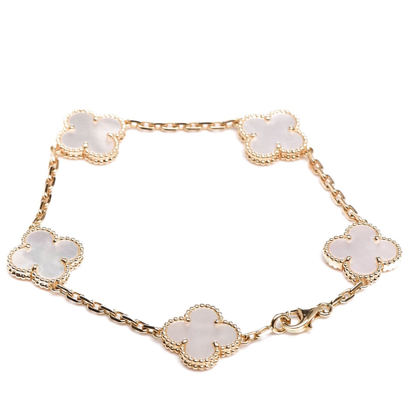 18K Yellow Gold Mother of Pearl 5 Motifs Vintage Alhambra Bracelet