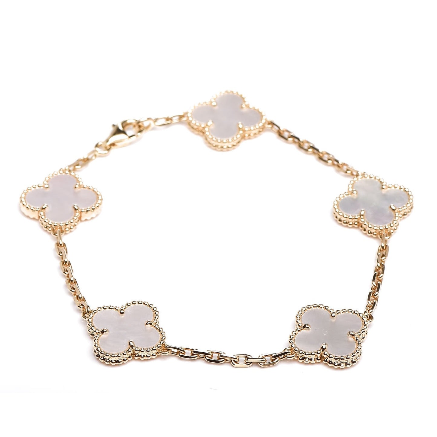 18K Yellow Gold Mother of Pearl 5 Motifs Vintage Alhambra Bracelet