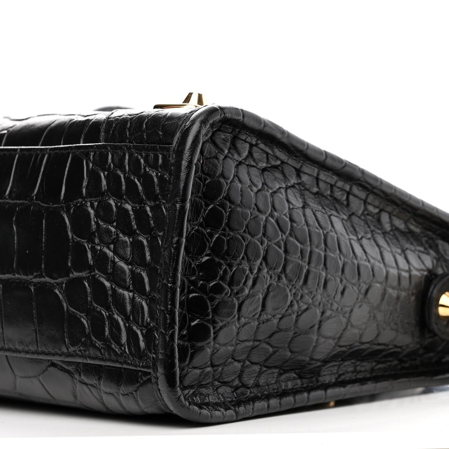 Calfskin Crocodile Embossed Gold Metallic Edge Hardware S City Black