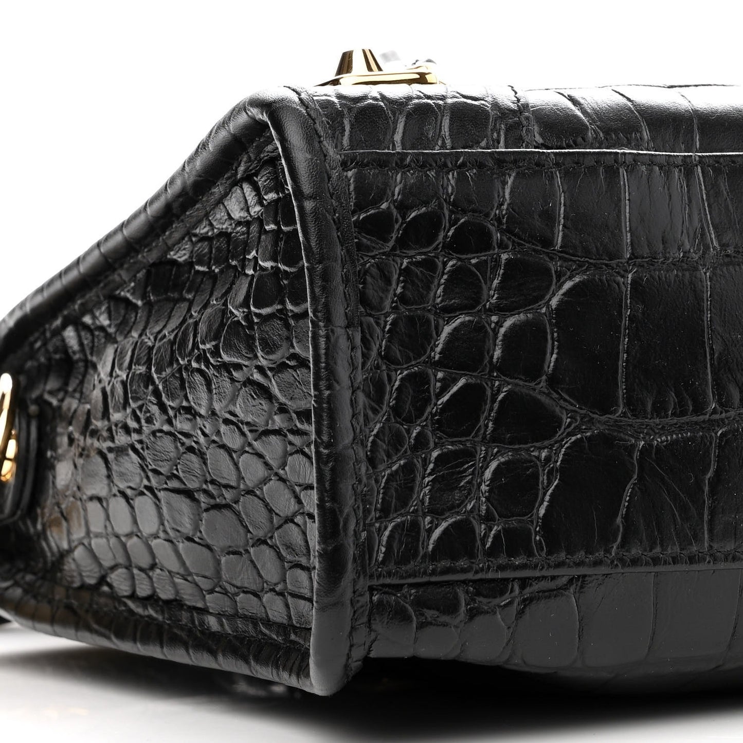 Calfskin Crocodile Embossed Gold Metallic Edge Hardware S City Black