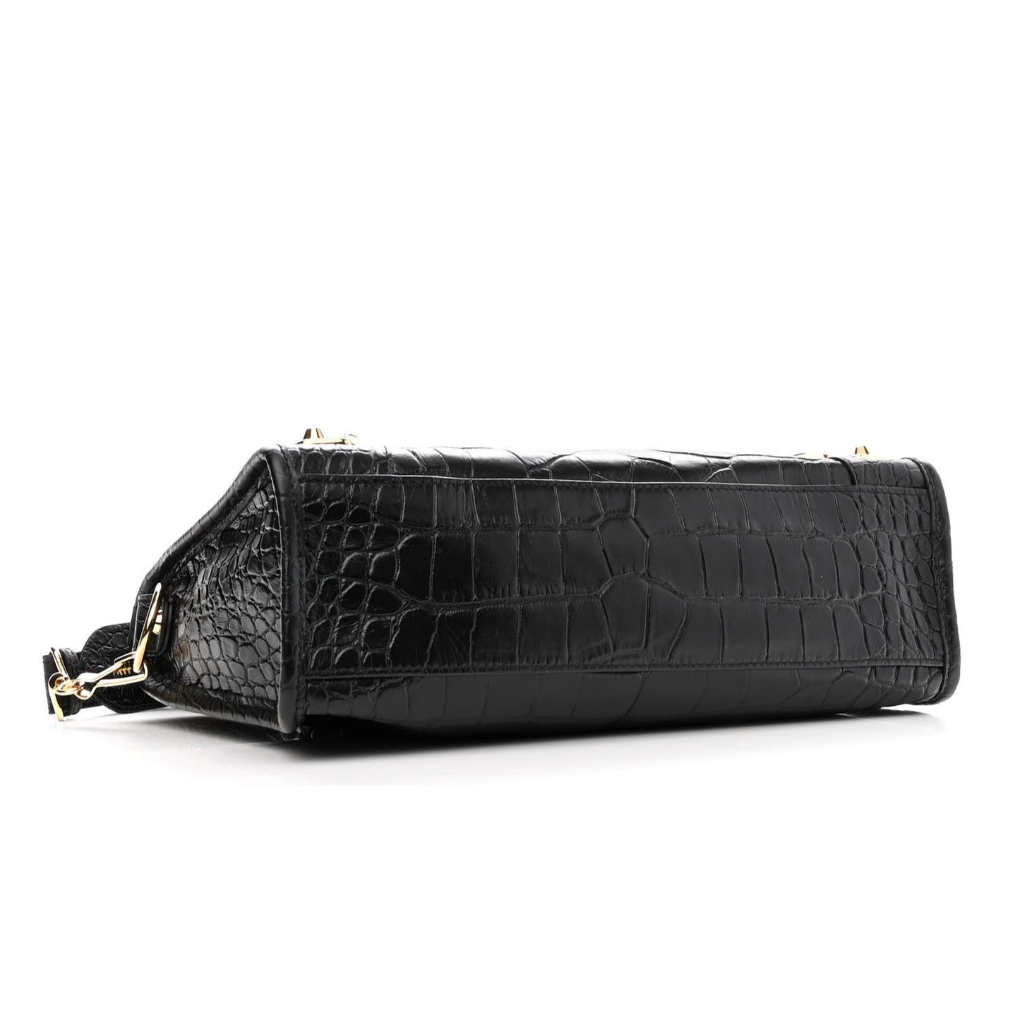 Calfskin Crocodile Embossed Gold Metallic Edge Hardware S City Black