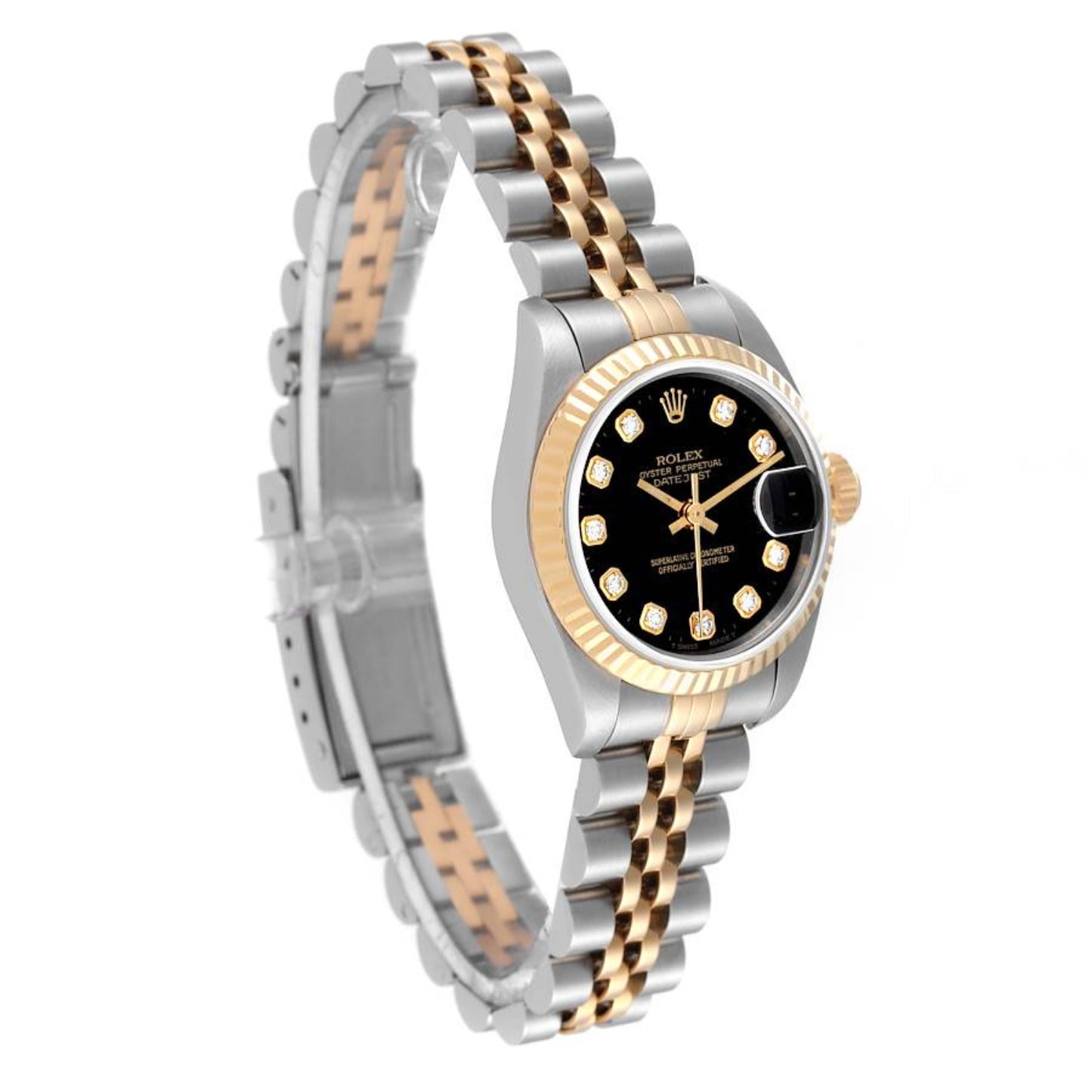 Rolex Datejust 26mm Steel Yellow Gold Black Diamond Dial Ladies Watch