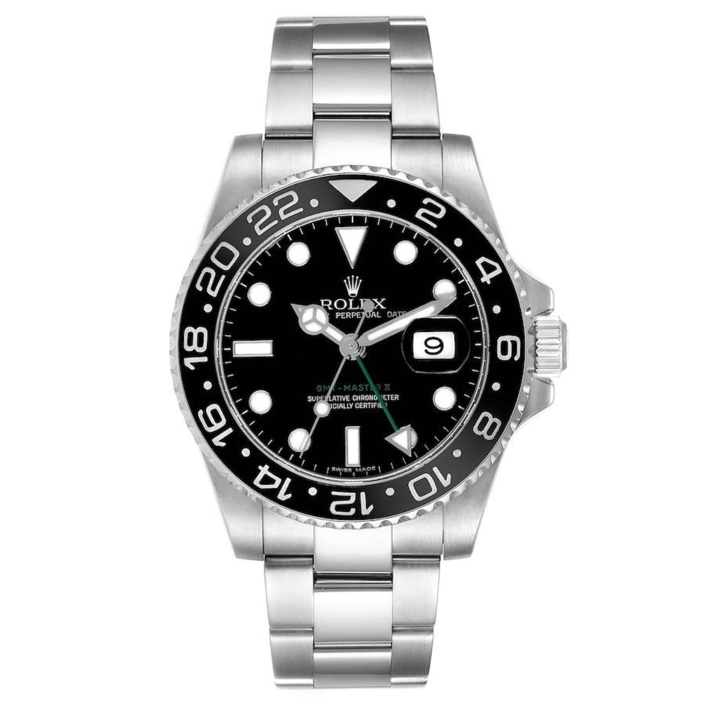 Rolex GMT Master II Black Dial Green Hand Steel 40mm