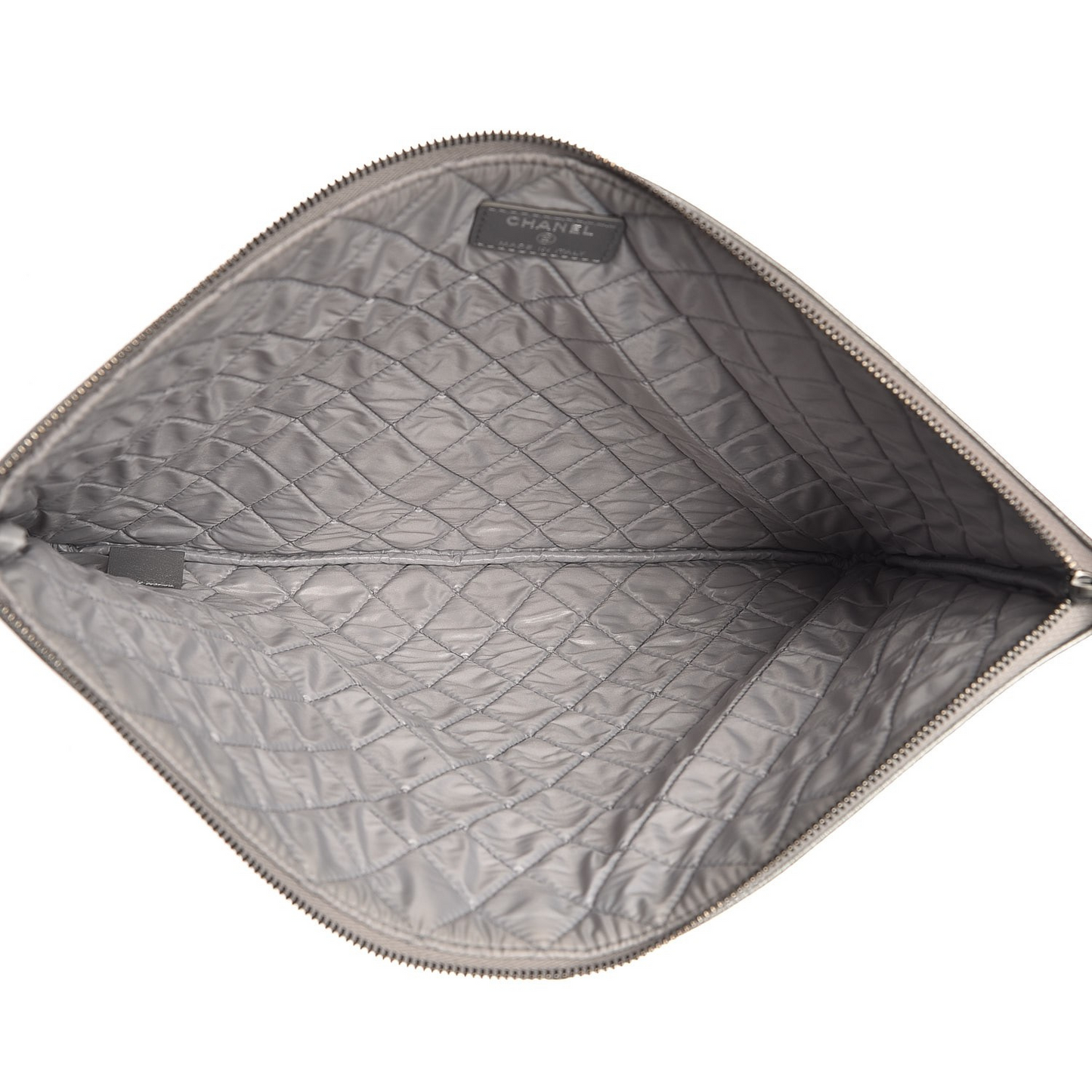 Metallic Caviar Quilted Large Boy Cosmetic Case Silver