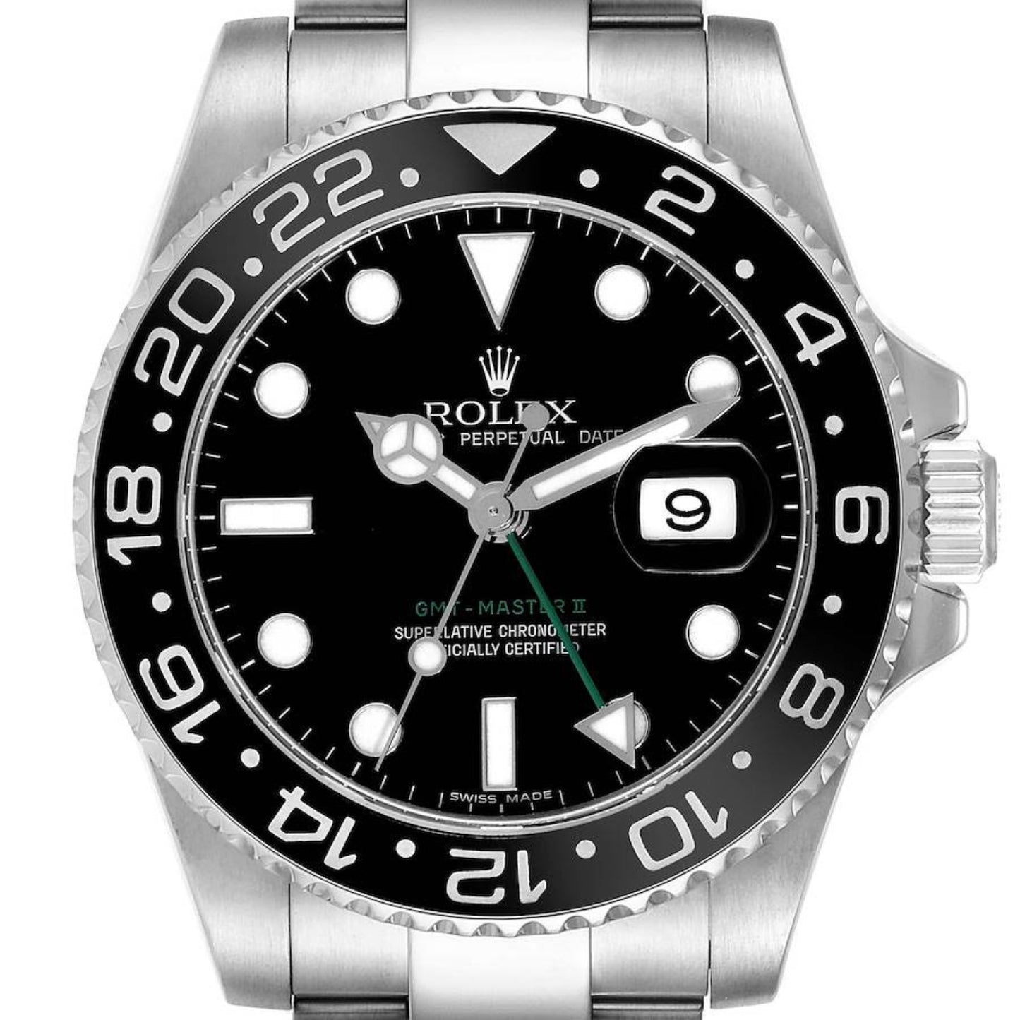 Rolex GMT Master II Black Dial Green Hand Steel 40mm