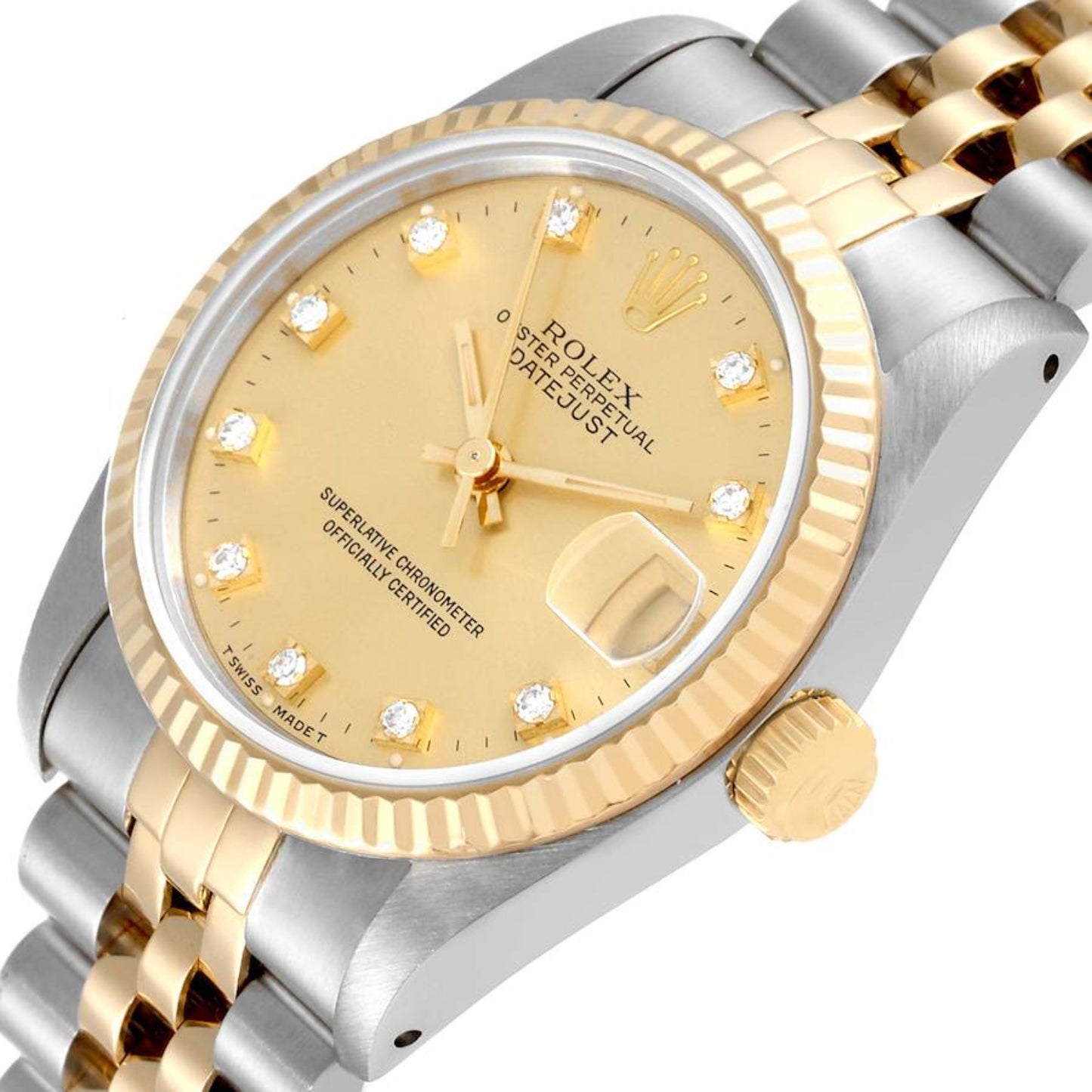 Rolex Datejust Midsize 31mm Steel Yellow Gold Diamond Dial Ladies Watch