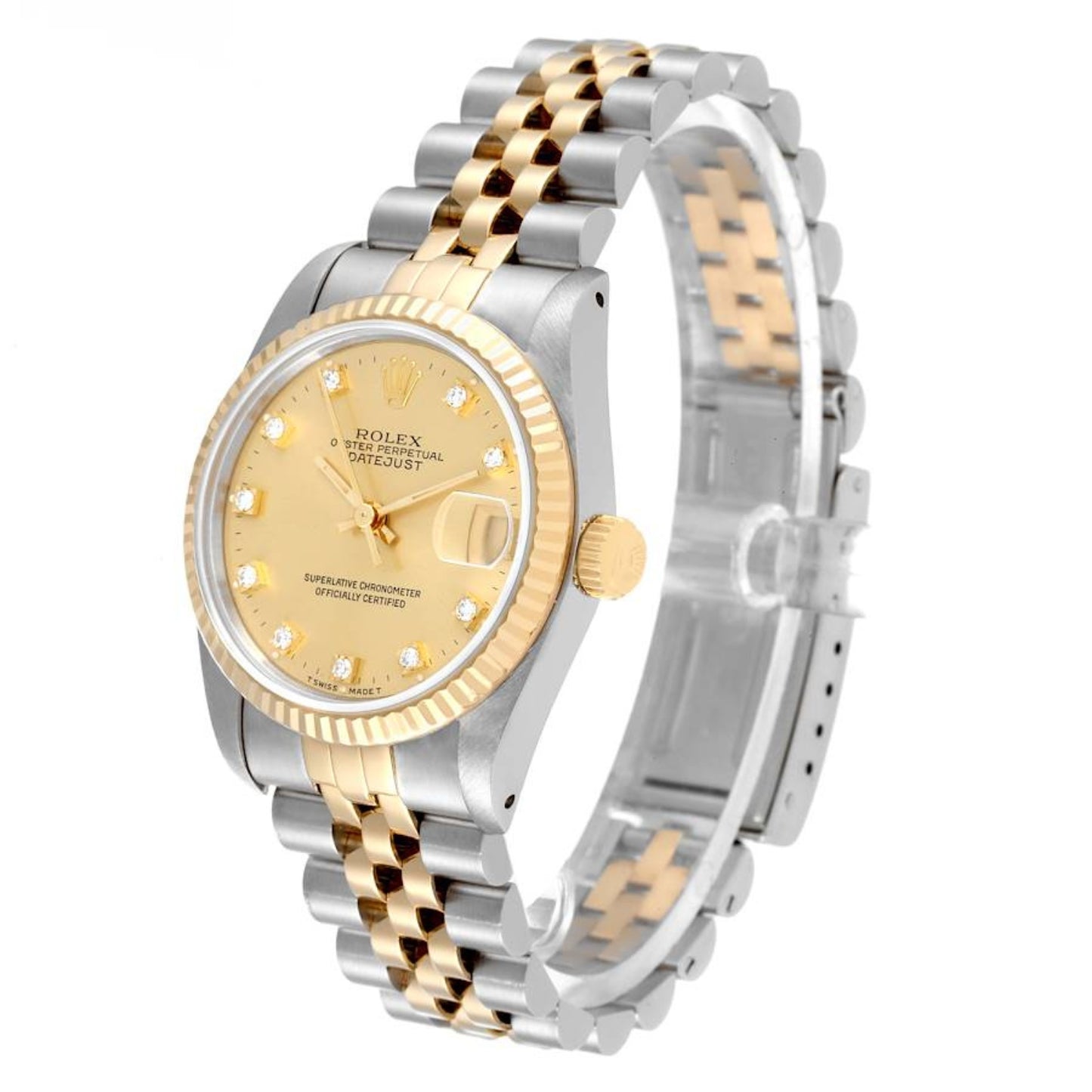 Rolex Datejust Midsize 31mm Steel Yellow Gold Diamond Dial Ladies Watch