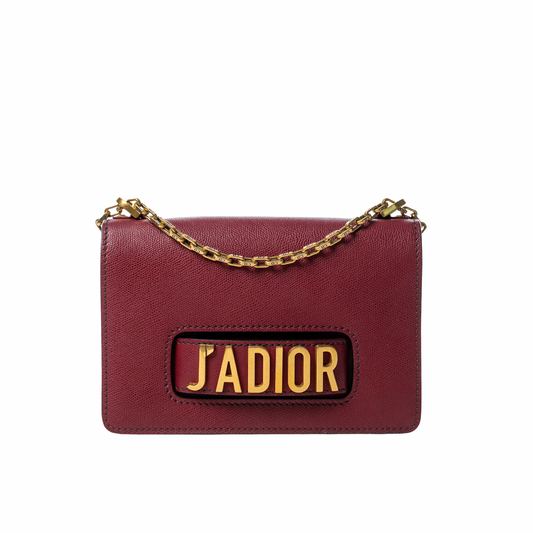 J'Adior Chain Flap Bag Dark Red Grained Leather