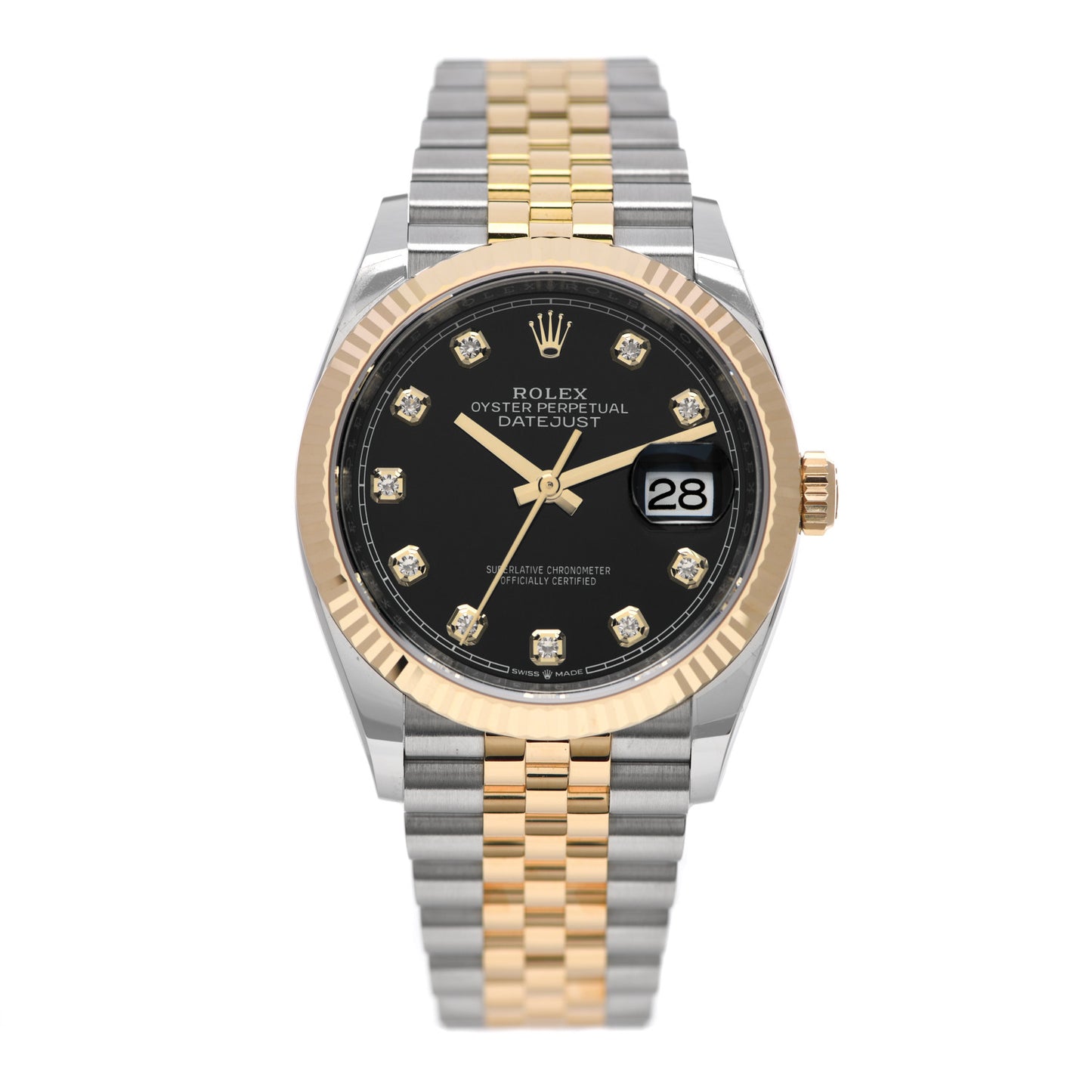 Rolex Datejust 36mm Steel Yellow Gold Black Diamond Dial Watch