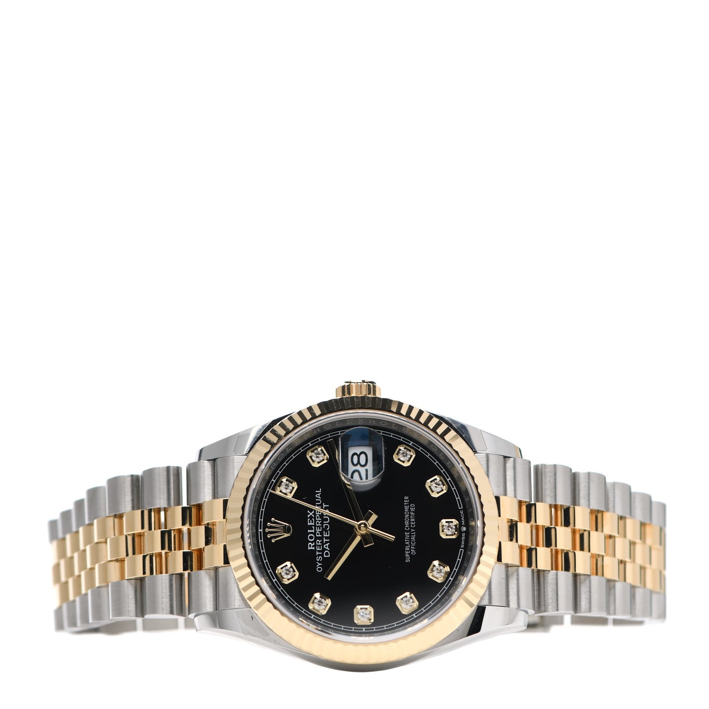 Rolex Datejust 36mm Steel Yellow Gold Black Diamond Dial Watch