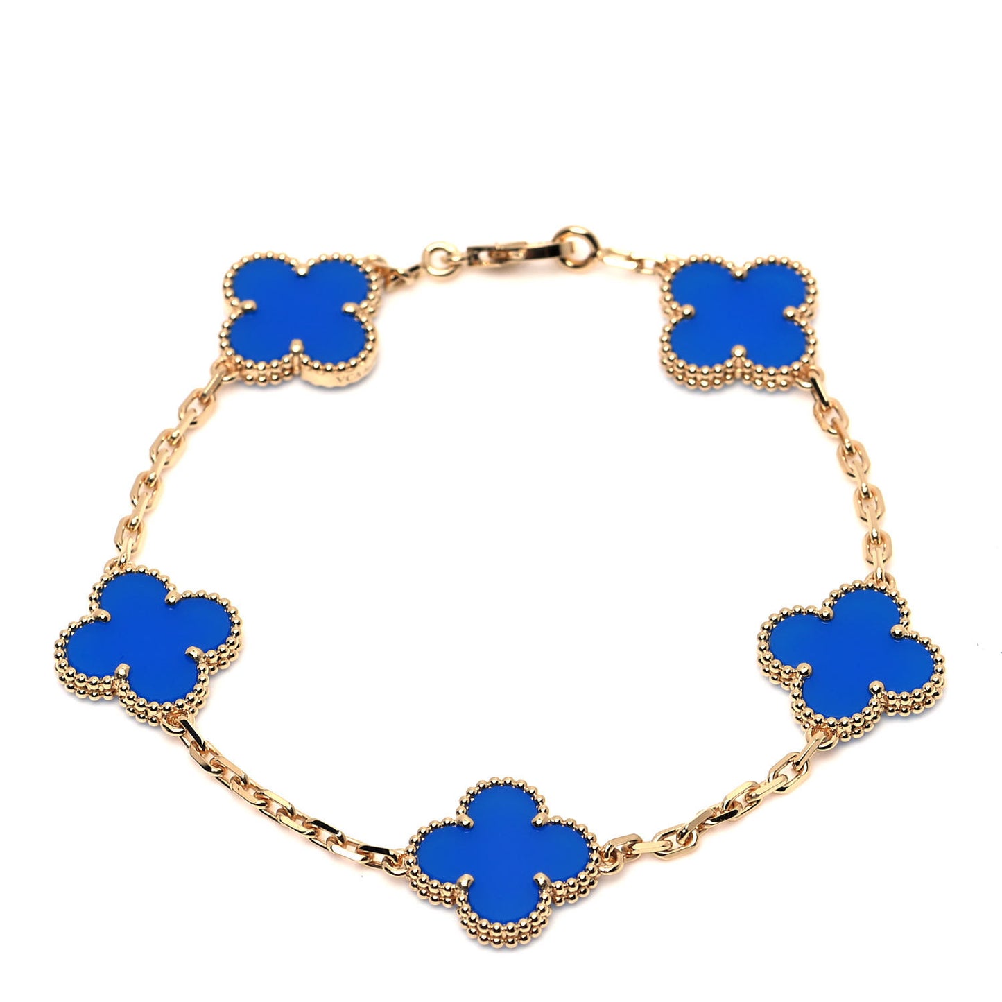 18K Yellow Gold Blue Agate 5 Motifs Vintage Alhambra Bracelet