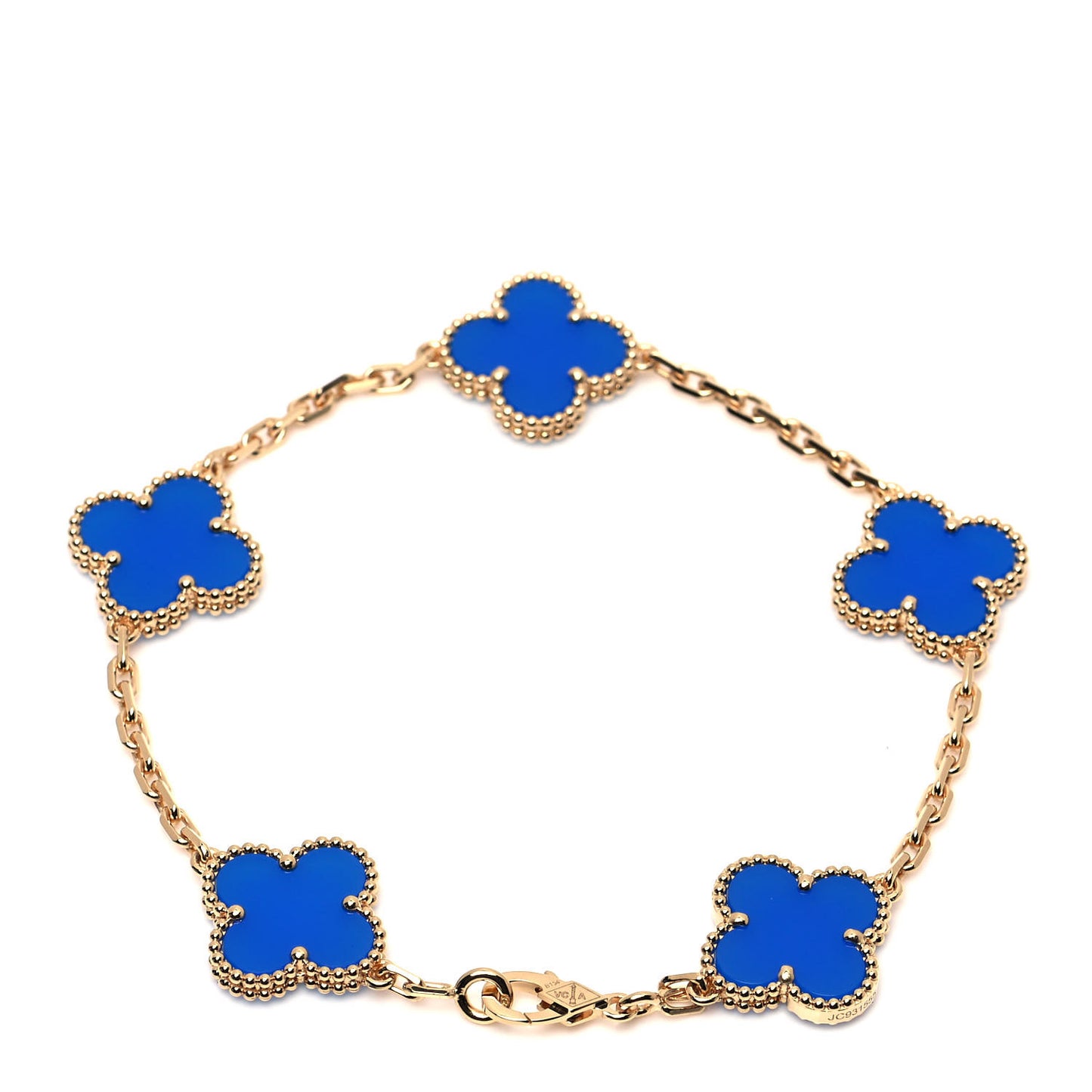 18K Yellow Gold Blue Agate 5 Motifs Vintage Alhambra Bracelet