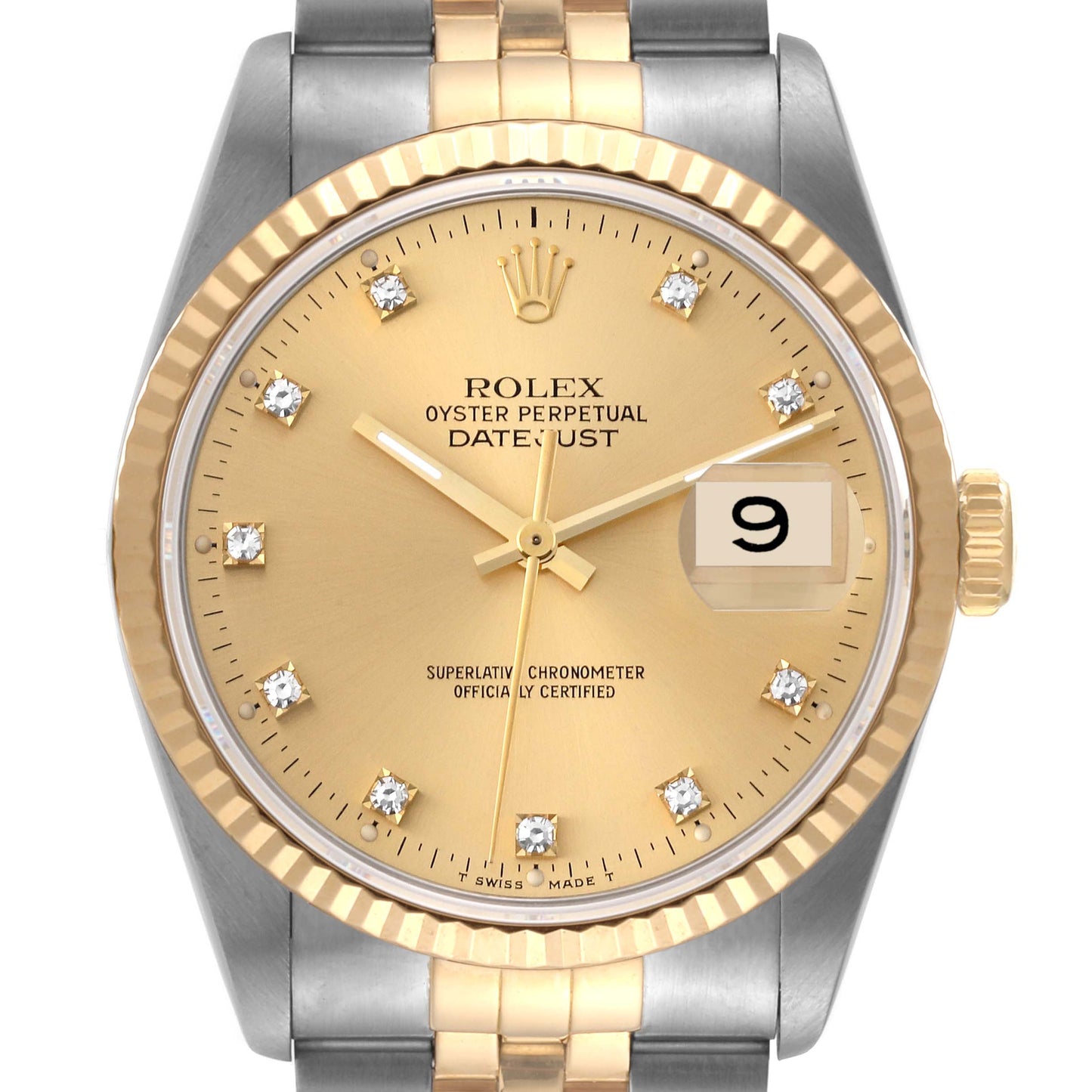 Rolex Datejust 36mm Steel Yellow Gold Diamond Dial Watch