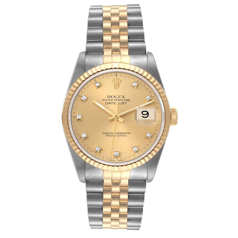 Rolex Datejust 36mm Steel Yellow Gold Diamond Dial Watch