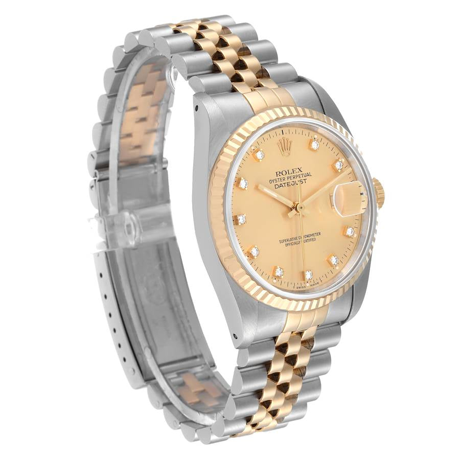 Rolex Datejust 36mm Steel Yellow Gold Diamond Dial Watch