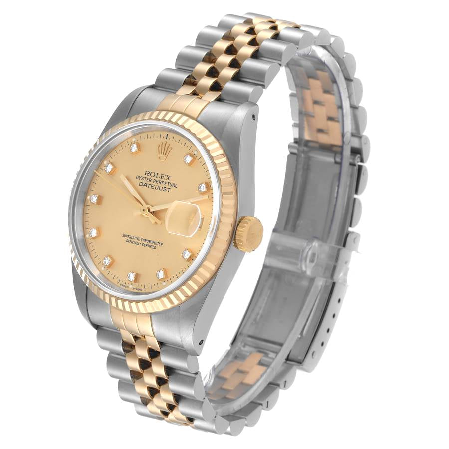 Rolex Datejust 36mm Steel Yellow Gold Diamond Dial Watch