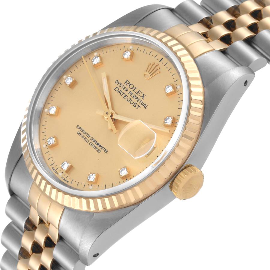 Rolex Datejust 36mm Steel Yellow Gold Diamond Dial Watch