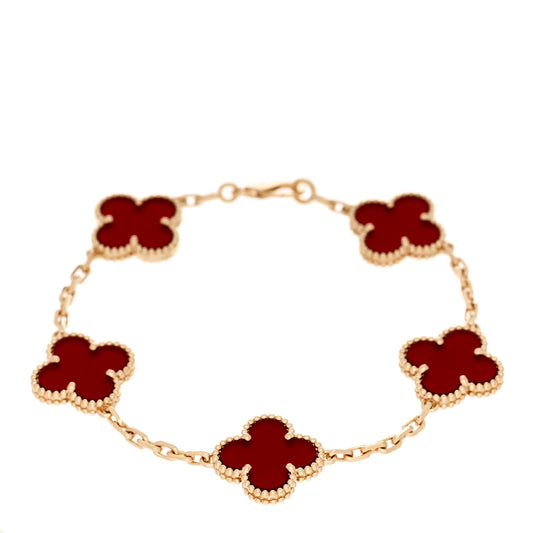 18K Yellow Gold Carnelian 5 Motifs Vintage Alhambra Bracelet