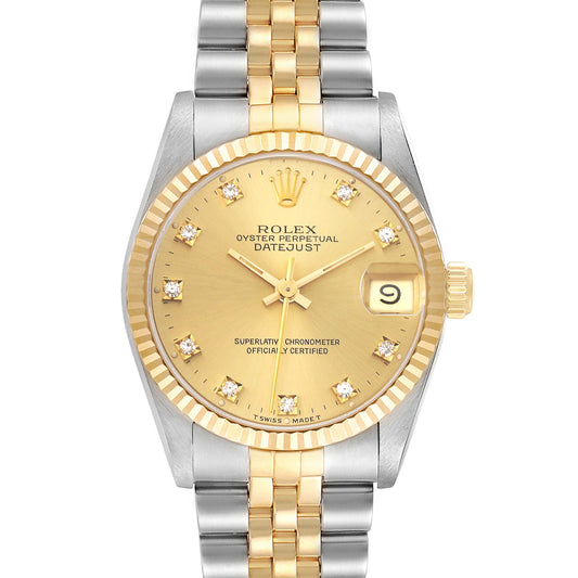 Rolex Datejust 31mm Midsize Diamond Dial Steel Yellow Gold Watch