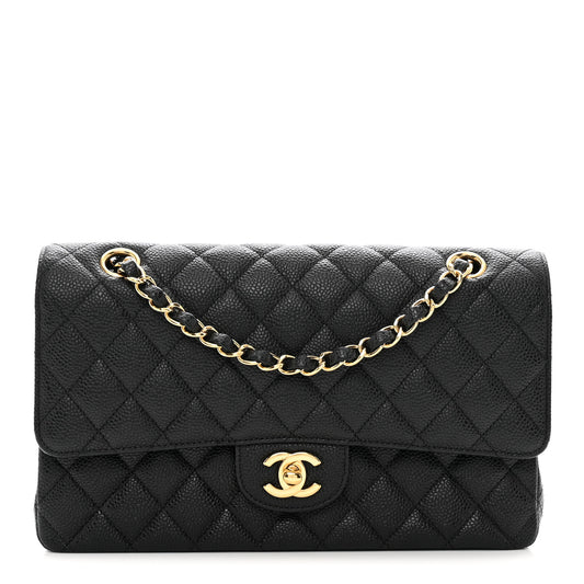 Caviar Quilted Medium Double Flap Black