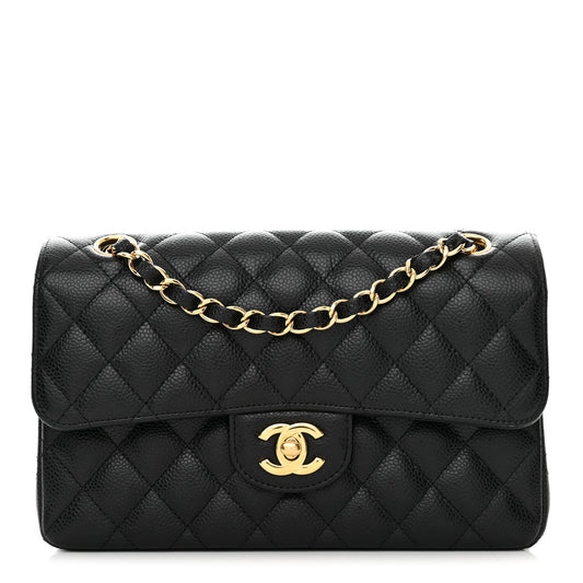 Caviar Quilted Small Double Flap Black